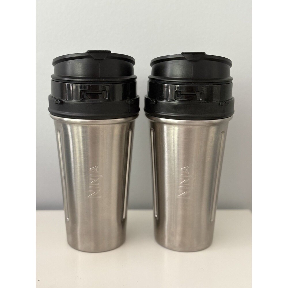 Set Of 2 Ninja 24oz Stainless Steel Blender Cups Sip & Seal Lids Auto IQ Series